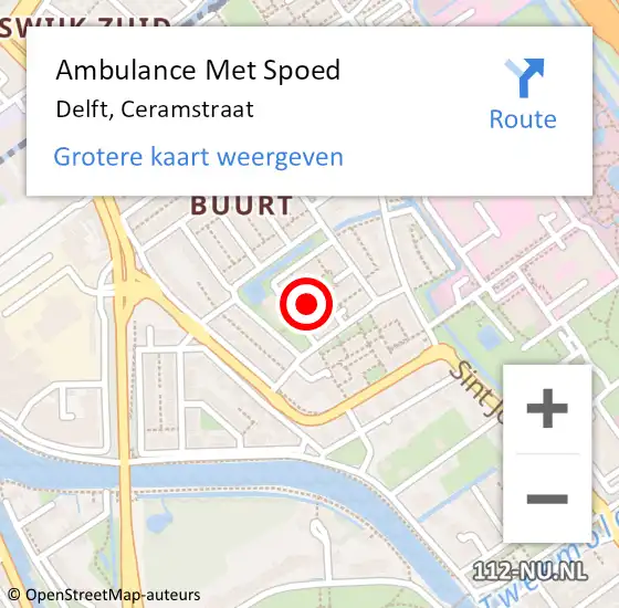 Locatie op kaart van de 112 melding: Ambulance Met Spoed Naar Delft, Ceramstraat op 23 mei 2015 11:36