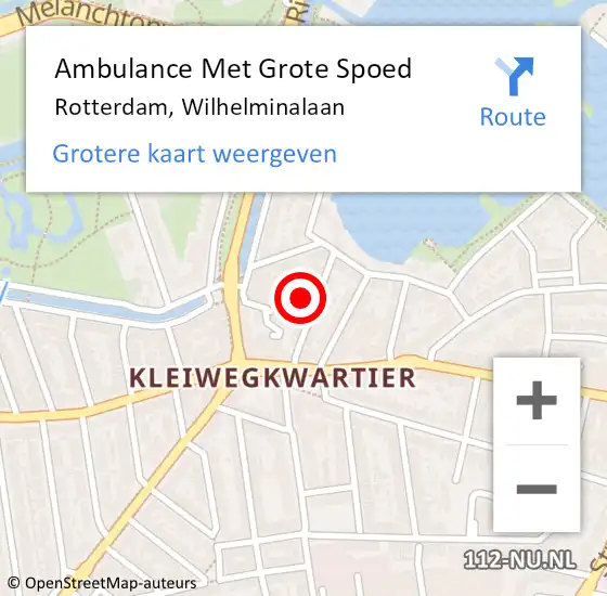 Locatie op kaart van de 112 melding: Ambulance Met Grote Spoed Naar Rotterdam, Wilhelminalaan op 23 mei 2015 11:51