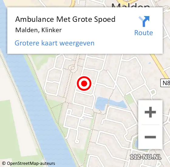 Locatie op kaart van de 112 melding: Ambulance Met Grote Spoed Naar Malden, Klinker op 23 mei 2015 11:59