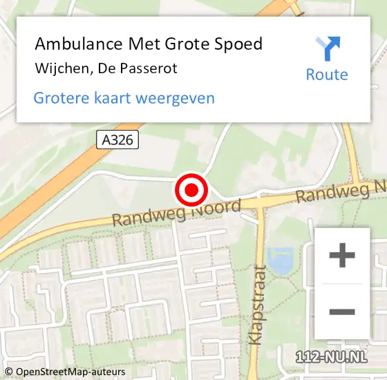 Locatie op kaart van de 112 melding: Ambulance Met Grote Spoed Naar Wijchen, De Passerot op 23 mei 2015 12:24