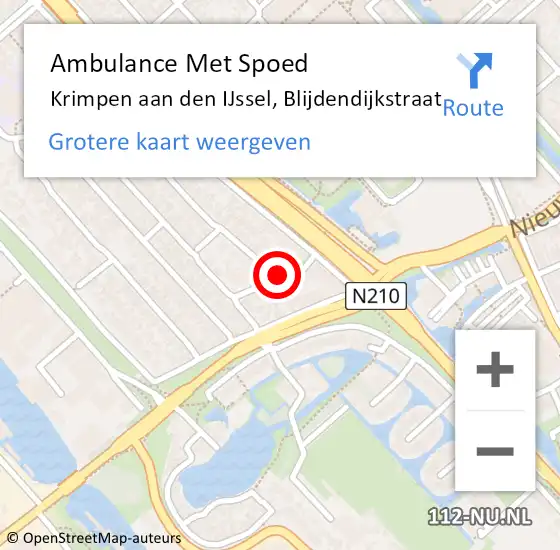 Locatie op kaart van de 112 melding: Ambulance Met Spoed Naar Krimpen aan den IJssel, Blijdendijkstraat op 23 mei 2015 12:48