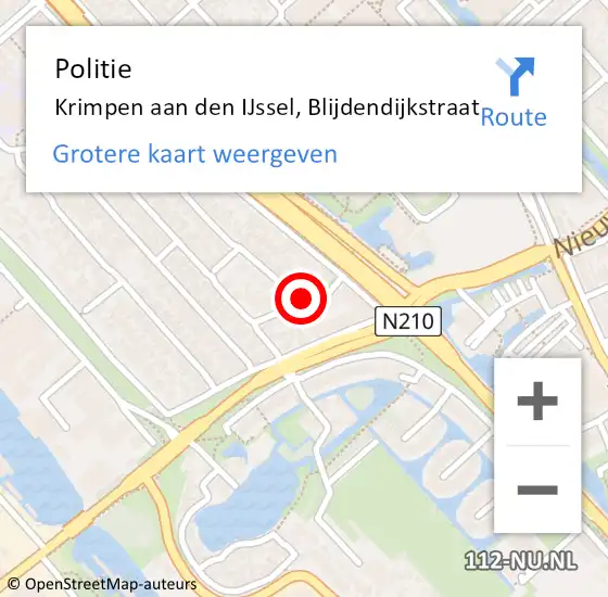 Locatie op kaart van de 112 melding: Politie Krimpen aan den IJssel, Blijdendijkstraat op 23 mei 2015 12:52