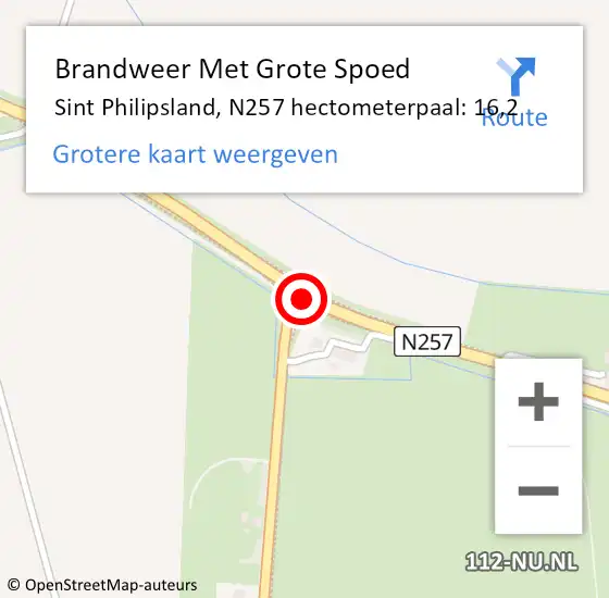 Locatie op kaart van de 112 melding: Brandweer Met Grote Spoed Naar Sint Philipsland, N257 hectometerpaal: 16,2 op 8 november 2013 15:38