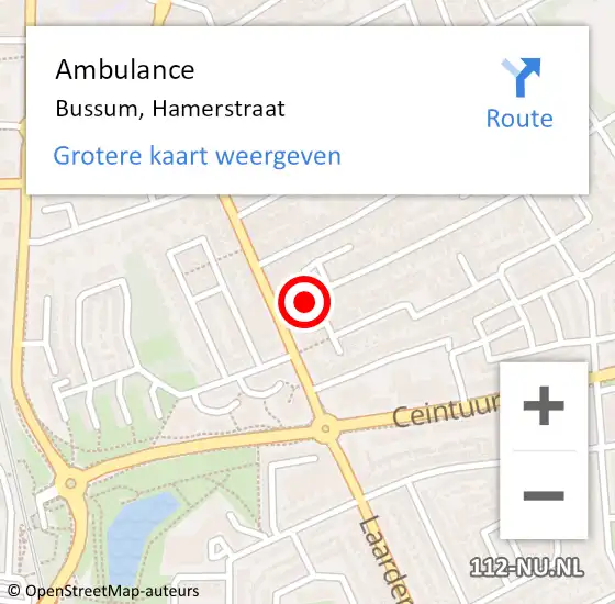 Locatie op kaart van de 112 melding: Ambulance Bussum, Hamerstraat op 23 mei 2015 14:45