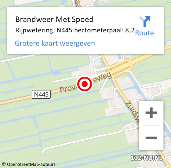 Locatie op kaart van de 112 melding: Brandweer Met Spoed Naar Rijpwetering, N445 hectometerpaal: 8,2 op 23 mei 2015 16:01