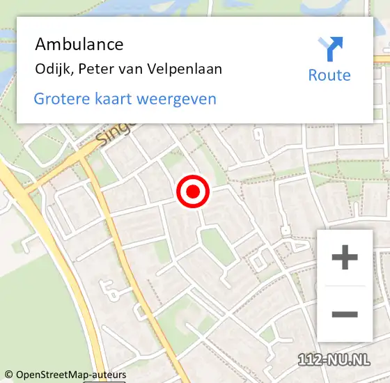 Locatie op kaart van de 112 melding: Ambulance Odijk, Peter van Velpenlaan op 23 mei 2015 16:57