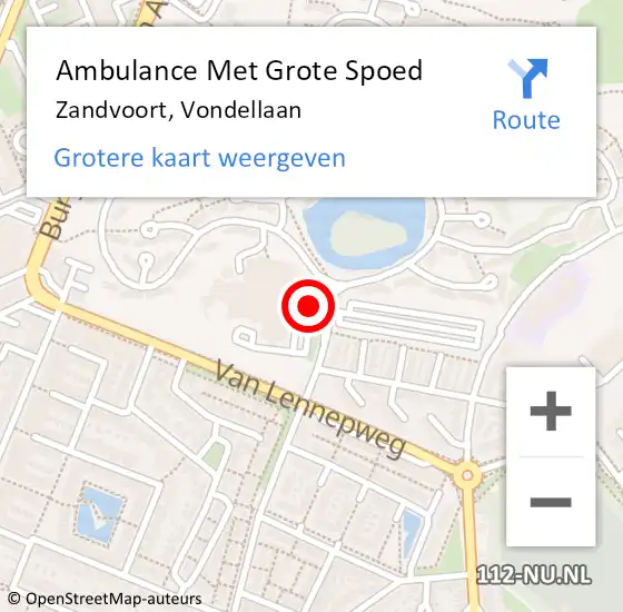 Locatie op kaart van de 112 melding: Ambulance Met Grote Spoed Naar Zandvoort, Vondellaan op 23 mei 2015 17:51