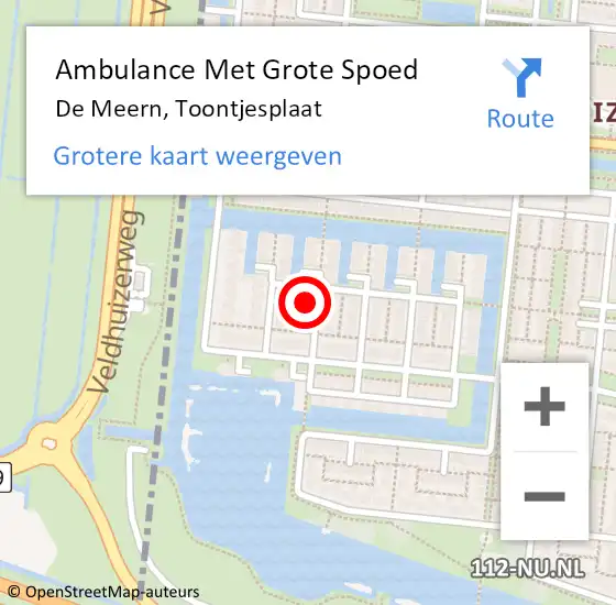 Locatie op kaart van de 112 melding: Ambulance Met Grote Spoed Naar De Meern, Toontjesplaat op 23 mei 2015 22:41