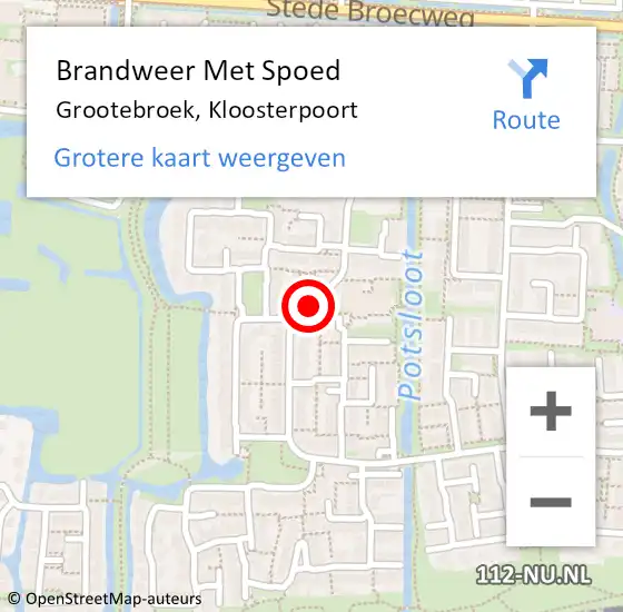 Locatie op kaart van de 112 melding: Brandweer Met Spoed Naar Grootebroek, Kloosterpoort op 24 mei 2015 02:00