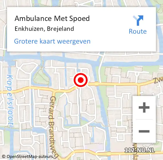 Locatie op kaart van de 112 melding: Ambulance Met Spoed Naar Enkhuizen, Brejeland op 24 mei 2015 04:58