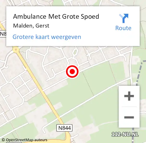 Locatie op kaart van de 112 melding: Ambulance Met Grote Spoed Naar Malden, Gerst op 24 mei 2015 05:24