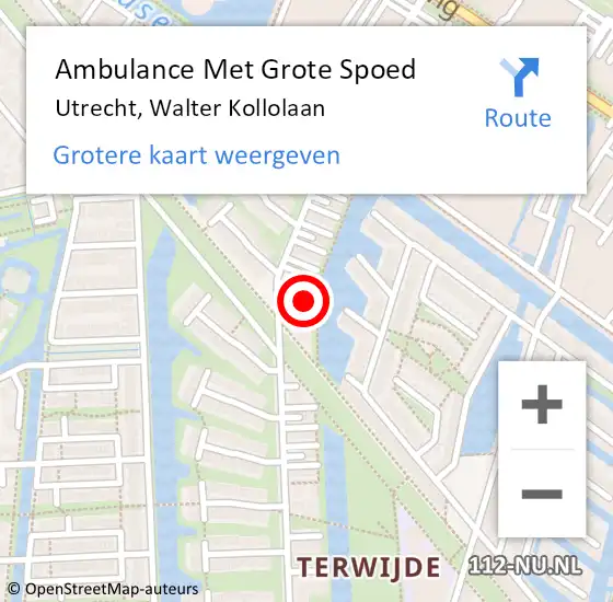 Locatie op kaart van de 112 melding: Ambulance Met Grote Spoed Naar Utrecht, Walter Kollolaan op 24 mei 2015 06:37