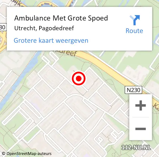 Locatie op kaart van de 112 melding: Ambulance Met Grote Spoed Naar Utrecht, Pagodedreef op 24 mei 2015 07:22