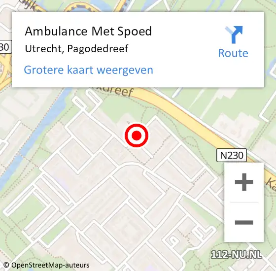 Locatie op kaart van de 112 melding: Ambulance Met Spoed Naar Utrecht, Pagodedreef op 24 mei 2015 07:38