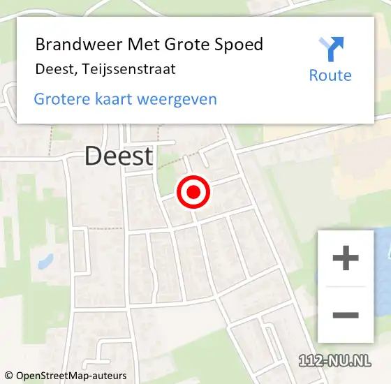 Locatie op kaart van de 112 melding: Brandweer Met Grote Spoed Naar Deest, Teijssenstraat op 24 mei 2015 08:48