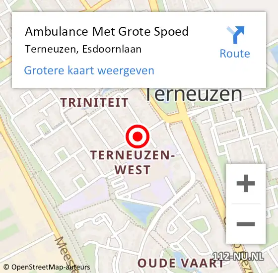 Locatie op kaart van de 112 melding: Ambulance Met Grote Spoed Naar Terneuzen, Esdoornlaan op 24 mei 2015 11:07