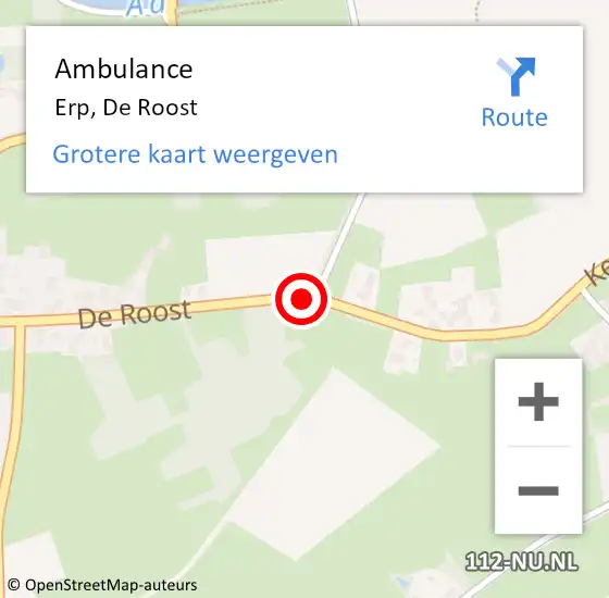 Locatie op kaart van de 112 melding: Ambulance Erp, De Roost op 24 mei 2015 12:56