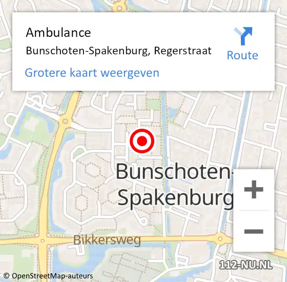 Locatie op kaart van de 112 melding: Ambulance Bunschoten-Spakenburg, Regerstraat op 24 mei 2015 13:42