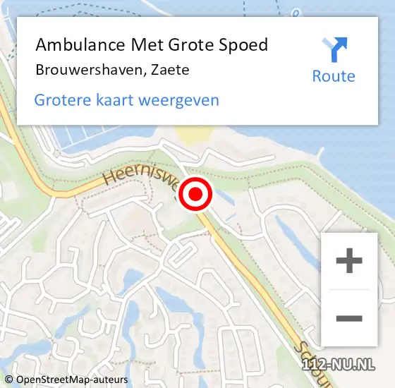 Locatie op kaart van de 112 melding: Ambulance Met Grote Spoed Naar Brouwershaven, Zaete op 24 mei 2015 14:47