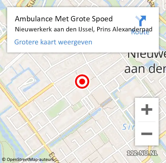 Locatie op kaart van de 112 melding: Ambulance Met Grote Spoed Naar Nieuwerkerk aan den IJssel, Prins Alexanderpad op 24 mei 2015 15:07