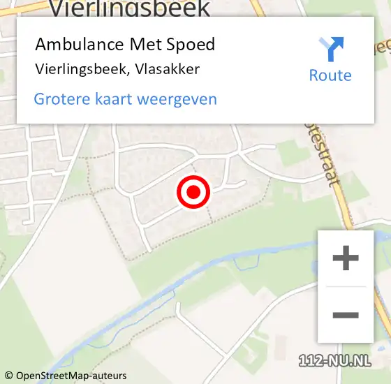 Locatie op kaart van de 112 melding: Ambulance Met Spoed Naar Vierlingsbeek, Vlasakker op 24 mei 2015 15:10