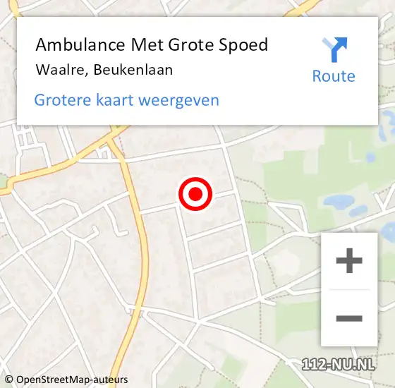 Locatie op kaart van de 112 melding: Ambulance Met Grote Spoed Naar Waalre, Beukenlaan op 24 mei 2015 17:09