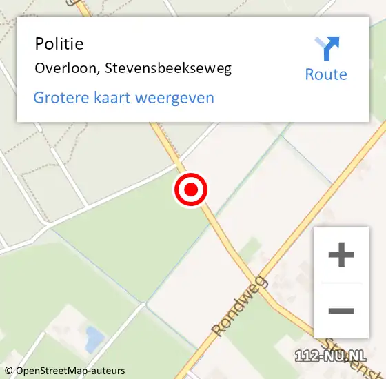 Locatie op kaart van de 112 melding: Politie Overloon, Stevensbeekseweg op 24 mei 2015 17:23