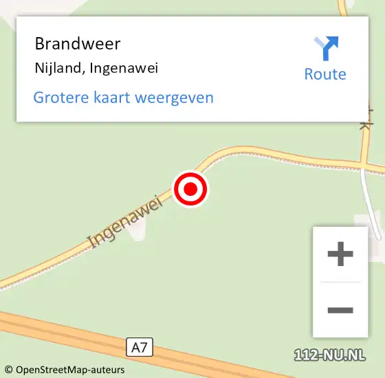 Locatie op kaart van de 112 melding: Brandweer Nijland, Ingenawei op 24 mei 2015 17:27