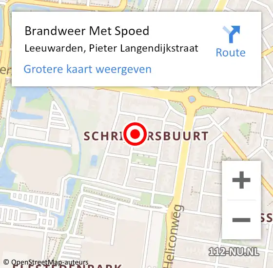 Locatie op kaart van de 112 melding: Brandweer Met Spoed Naar Leeuwarden, Pieter Langendijkstraat op 24 mei 2015 18:41