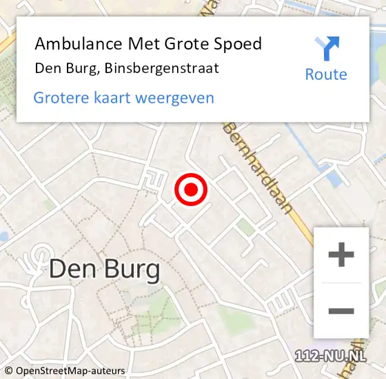 Locatie op kaart van de 112 melding: Ambulance Met Grote Spoed Naar Den Burg, Binsbergenstraat op 24 mei 2015 18:45