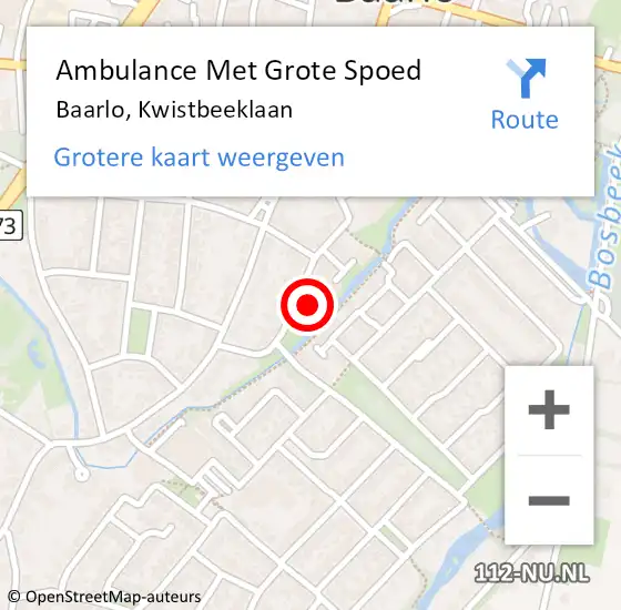 Locatie op kaart van de 112 melding: Ambulance Met Grote Spoed Naar Baarlo, Kwistbeeklaan op 6 september 2013 09:35