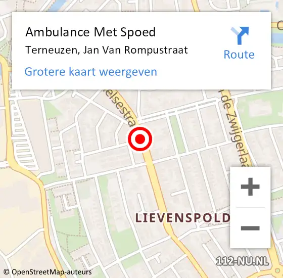 Locatie op kaart van de 112 melding: Ambulance Met Spoed Naar Terneuzen, Jan Van Rompustraat op 24 mei 2015 19:49