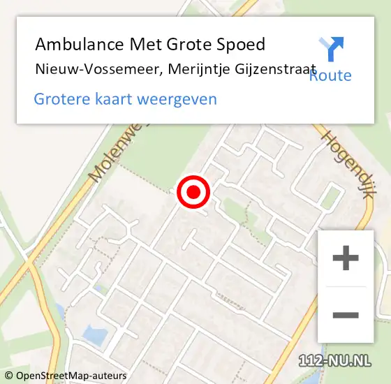 Locatie op kaart van de 112 melding: Ambulance Met Grote Spoed Naar Nieuw-Vossemeer, Merijntje Gijzenstraat op 24 mei 2015 23:18