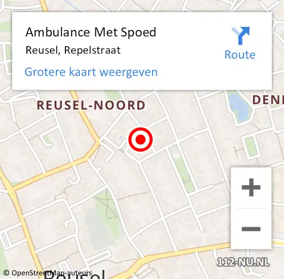 Locatie op kaart van de 112 melding: Ambulance Met Spoed Naar Reusel, Repelstraat op 25 mei 2015 00:00