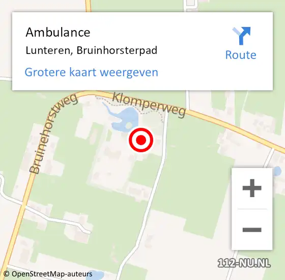 Locatie op kaart van de 112 melding: Ambulance Lunteren, Bruinhorsterpad op 25 mei 2015 00:27