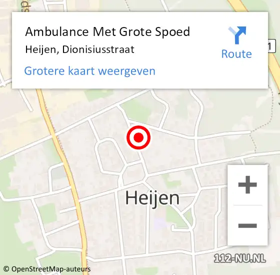 Locatie op kaart van de 112 melding: Ambulance Met Grote Spoed Naar Heijen, Dionisiusstraat op 25 mei 2015 00:40