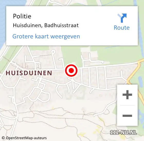 Locatie op kaart van de 112 melding: Politie Huisduinen, Badhuisstraat op 25 mei 2015 01:06