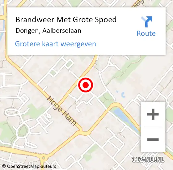 Locatie op kaart van de 112 melding: Brandweer Met Grote Spoed Naar Dongen, Aalberselaan op 25 mei 2015 05:13