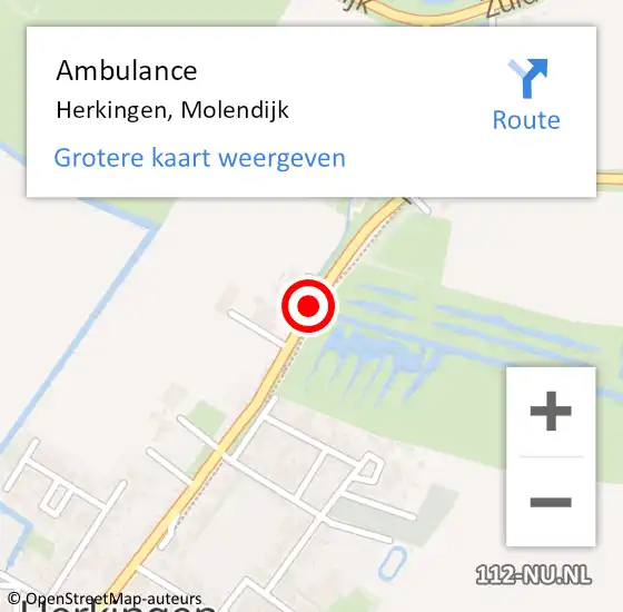 Locatie op kaart van de 112 melding: Ambulance Herkingen, Molendijk op 25 mei 2015 07:32