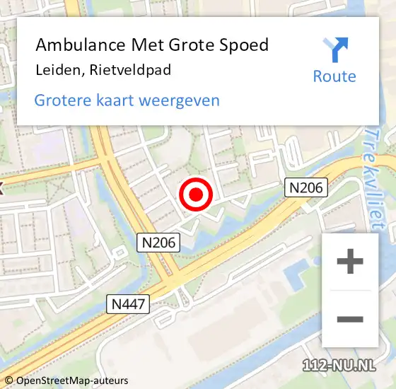 Locatie op kaart van de 112 melding: Ambulance Met Grote Spoed Naar Leiden, Rietveldpad op 25 mei 2015 07:48
