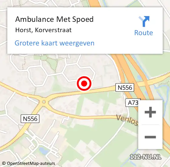 Locatie op kaart van de 112 melding: Ambulance Met Spoed Naar Horst, Korverstraat op 25 mei 2015 10:09