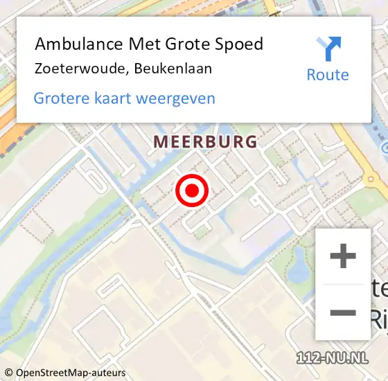 Locatie op kaart van de 112 melding: Ambulance Met Grote Spoed Naar Zoeterwoude, Beukenlaan op 25 mei 2015 10:59