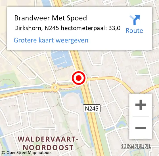 Locatie op kaart van de 112 melding: Brandweer Met Spoed Naar Dirkshorn, N245 hectometerpaal: 33,0 op 25 mei 2015 11:19