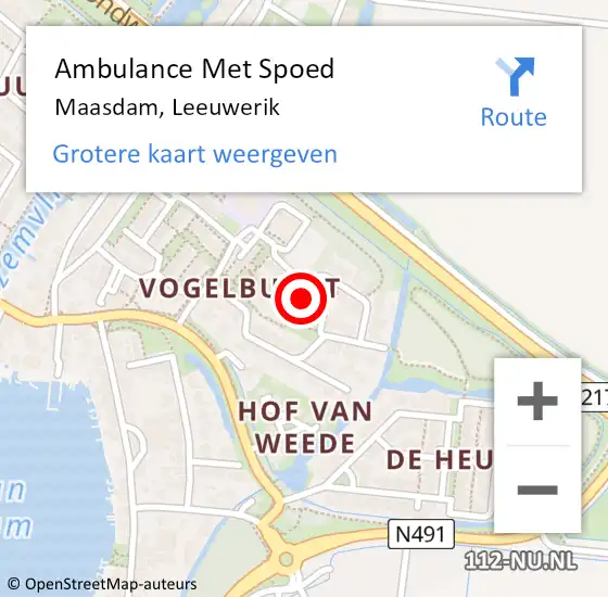 Locatie op kaart van de 112 melding: Ambulance Met Spoed Naar Maasdam, Leeuwerik op 25 mei 2015 11:38