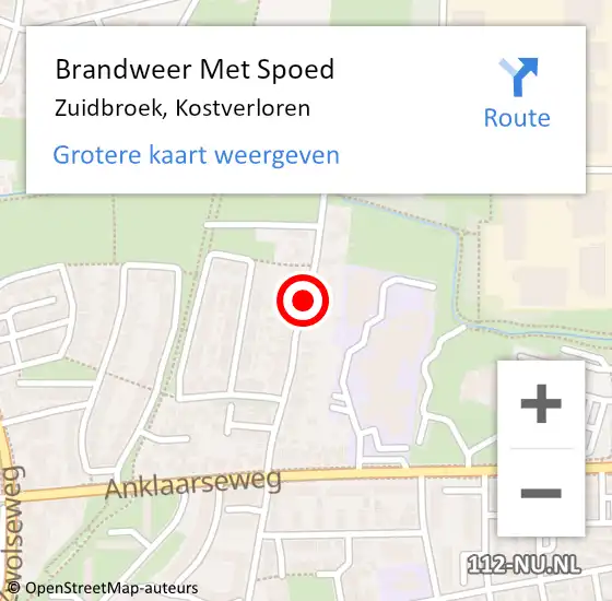 Locatie op kaart van de 112 melding: Brandweer Met Spoed Naar Zuidbroek, Kostverloren op 25 mei 2015 11:54