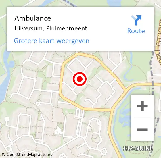 Locatie op kaart van de 112 melding: Ambulance Hilversum, Pluimenmeent op 25 mei 2015 13:34