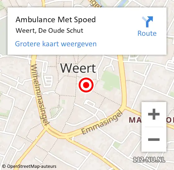 Locatie op kaart van de 112 melding: Ambulance Met Spoed Naar Weert, De Oude Schut op 8 november 2013 18:48