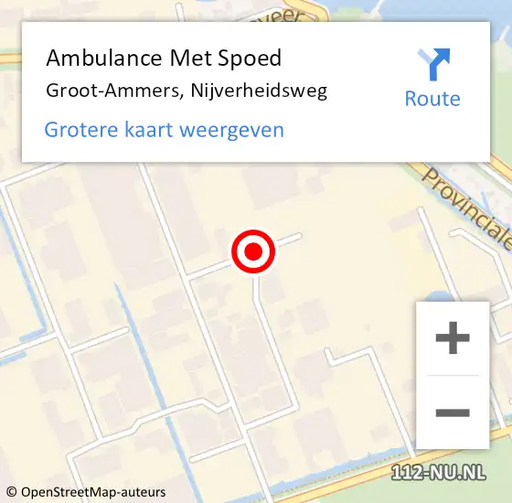 Locatie op kaart van de 112 melding: Ambulance Met Spoed Naar Groot-Ammers, Nijverheidsweg op 25 mei 2015 15:55