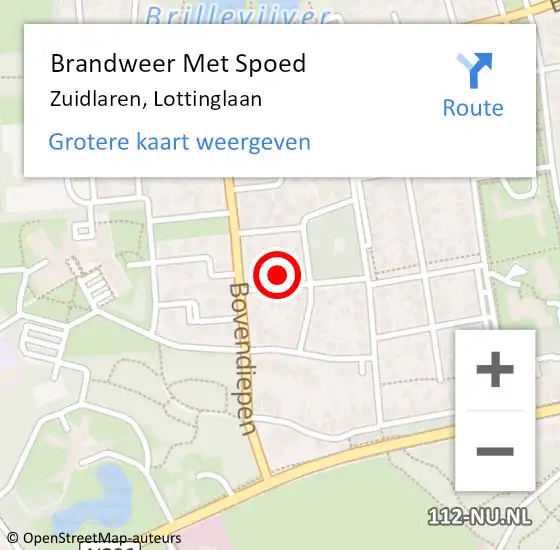 Locatie op kaart van de 112 melding: Brandweer Met Spoed Naar Zuidlaren, Lottinglaan op 25 mei 2015 16:07