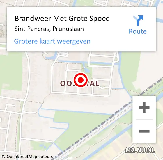 Locatie op kaart van de 112 melding: Brandweer Met Grote Spoed Naar Sint Pancras, Prunuslaan op 25 mei 2015 16:49